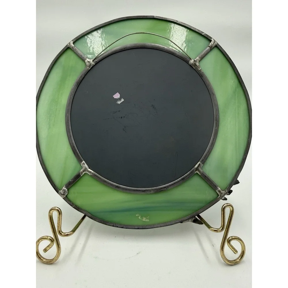Round 8 in Green/Silver Framed Glass Accent Mirror, Tree Theme,